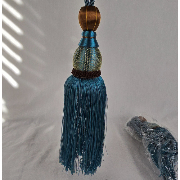 Decorative Curtain Tiebacks Ball Tassels Holdbacks Blue, Gold Bronze Set of 2 - Picture 5 of 7